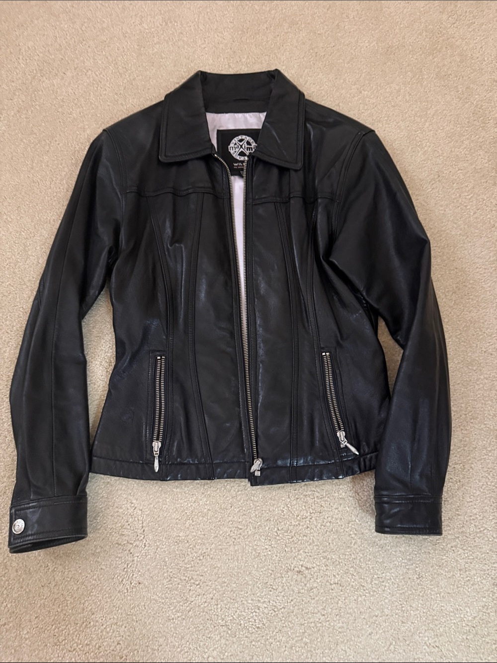 Wilson Black Leather Zip-Front Jacket with Silver Hardware